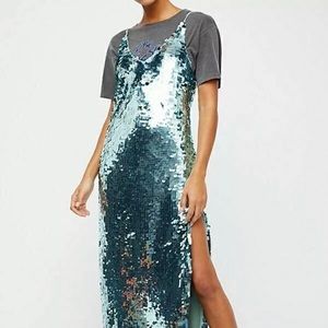 Aqua Blue and dark pink Paillette Party dress
